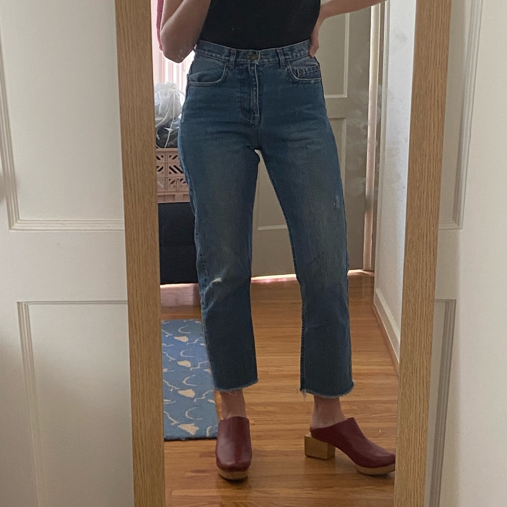 EUC APC Distressed Raw Hem Straight Leg Crop Jeans